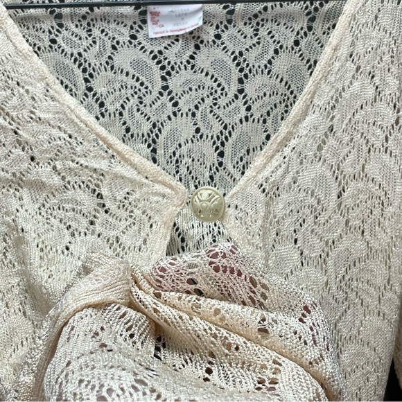 Vintage 60’s? Cream coloured button front cardigan paisley crocheted lace - Picture 5 of 13
